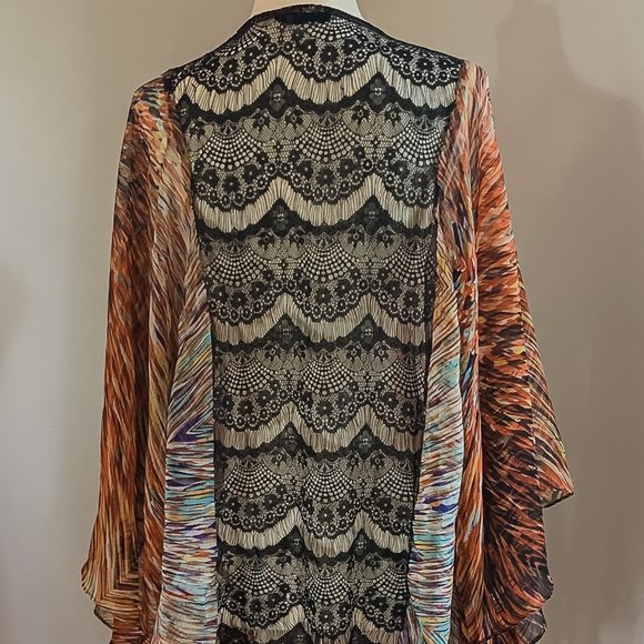 RYU Sheer Kimono Wrap with  Black Lace Back OS - Picture 4 of 6